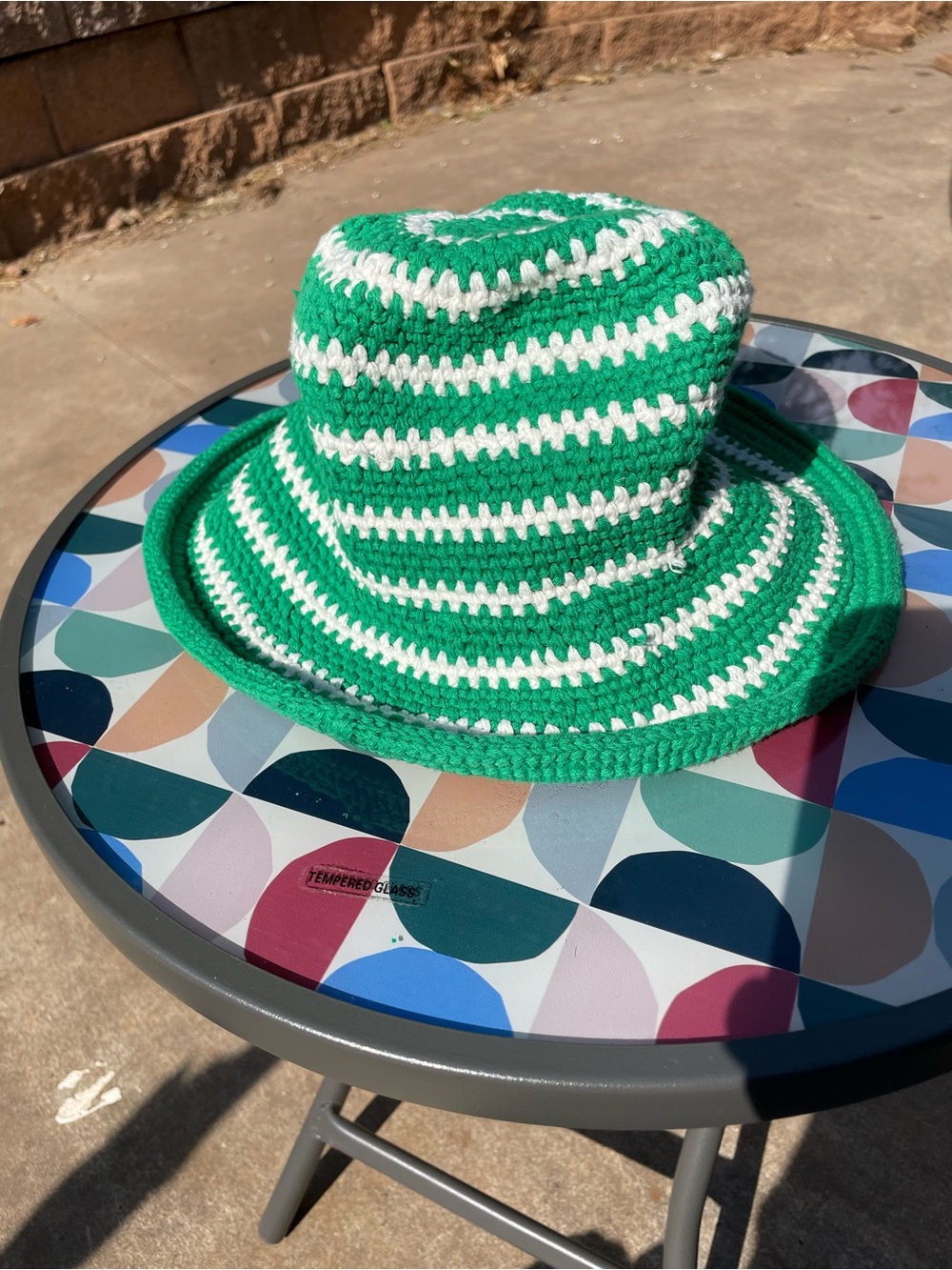 Faithful the brand Green and White Striped Crochet Kids Bucket Hat